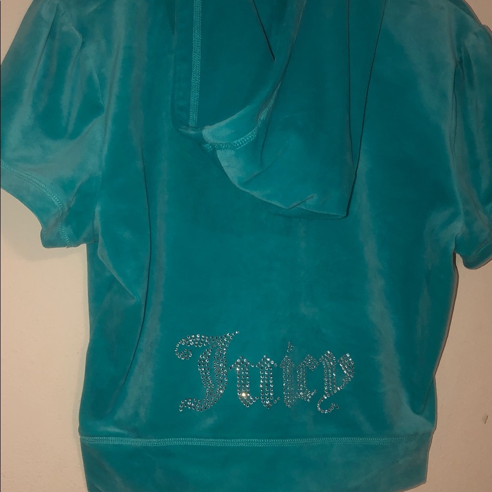 Juicy Couture Teal Velour Short Sleeve Hoodie and short set